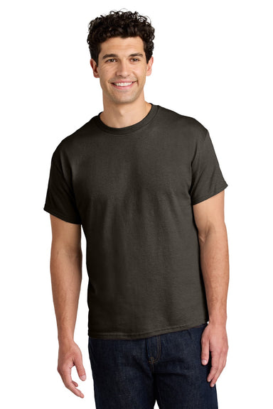 Gildan 5000 Mens Short Sleeve Crewneck T-Shirt Dark Chocolate Brown Model Front