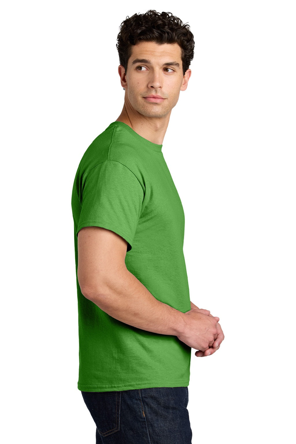 Gildan 5000 Mens Short Sleeve Crewneck T-Shirt Electric Green Model Side