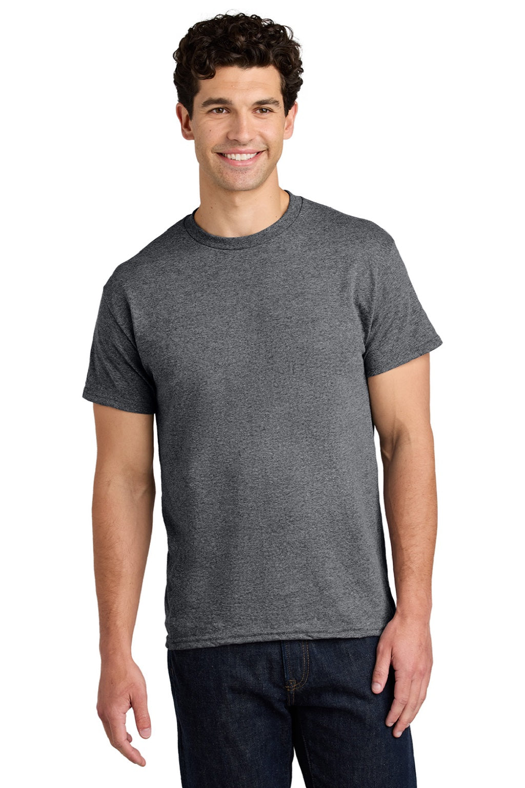 Gildan 5000 Mens Short Sleeve Crewneck T-Shirt Heather Graphite Grey Model Front