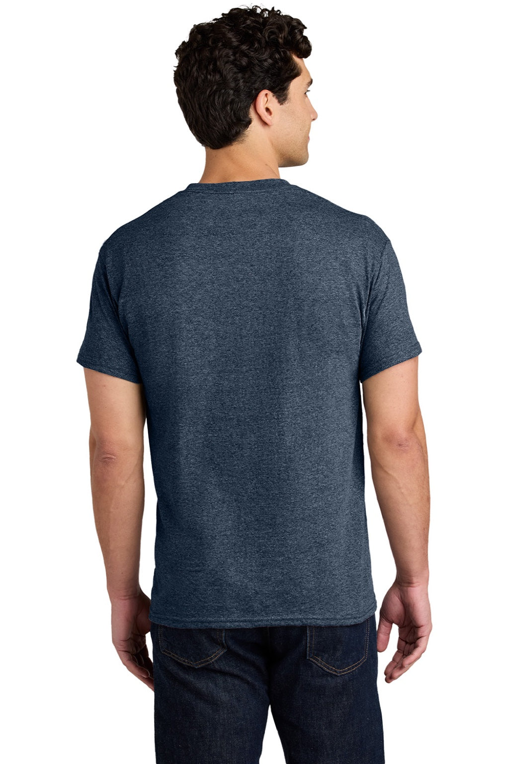 Gildan 5000 Mens Short Sleeve Crewneck T-Shirt Heather Navy Blue Model Back