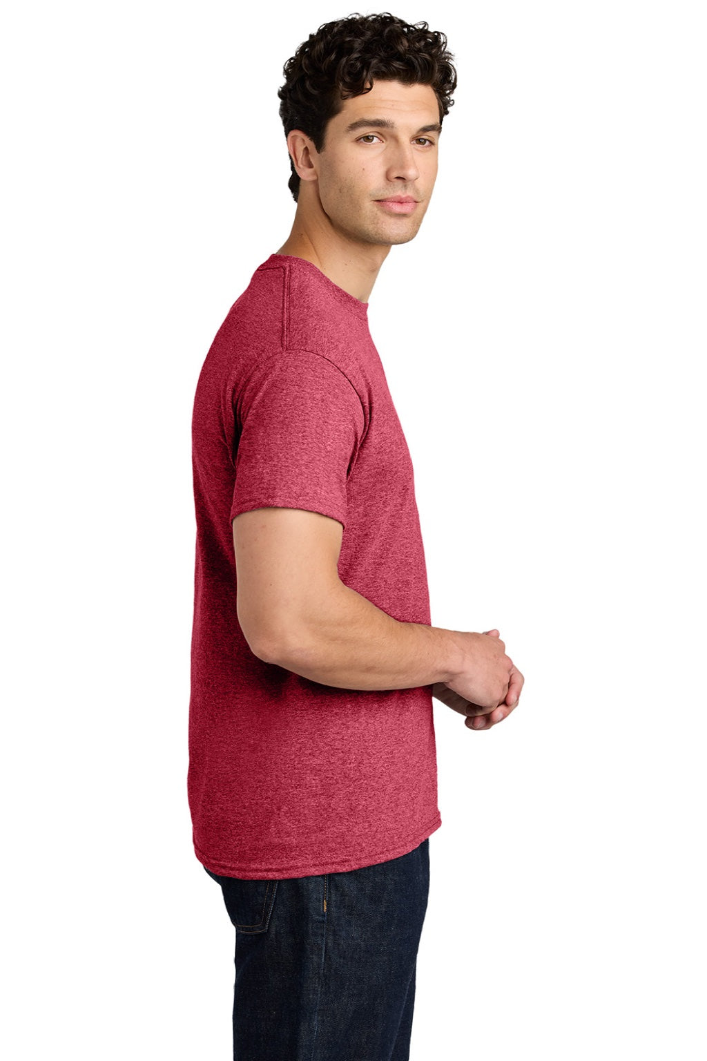 Gildan 5000 Mens Short Sleeve Crewneck T-Shirt Heather Red Model Side
