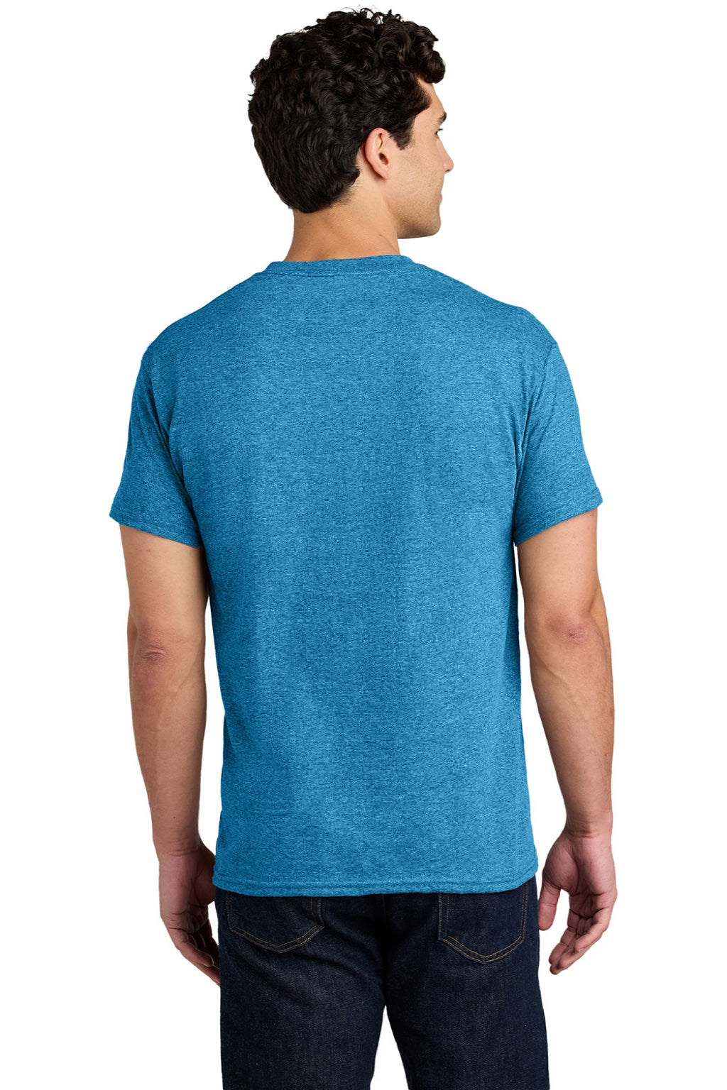 Gildan 5000 Mens Short Sleeve Crewneck T-Shirt Heather Sapphire Blue Model Back