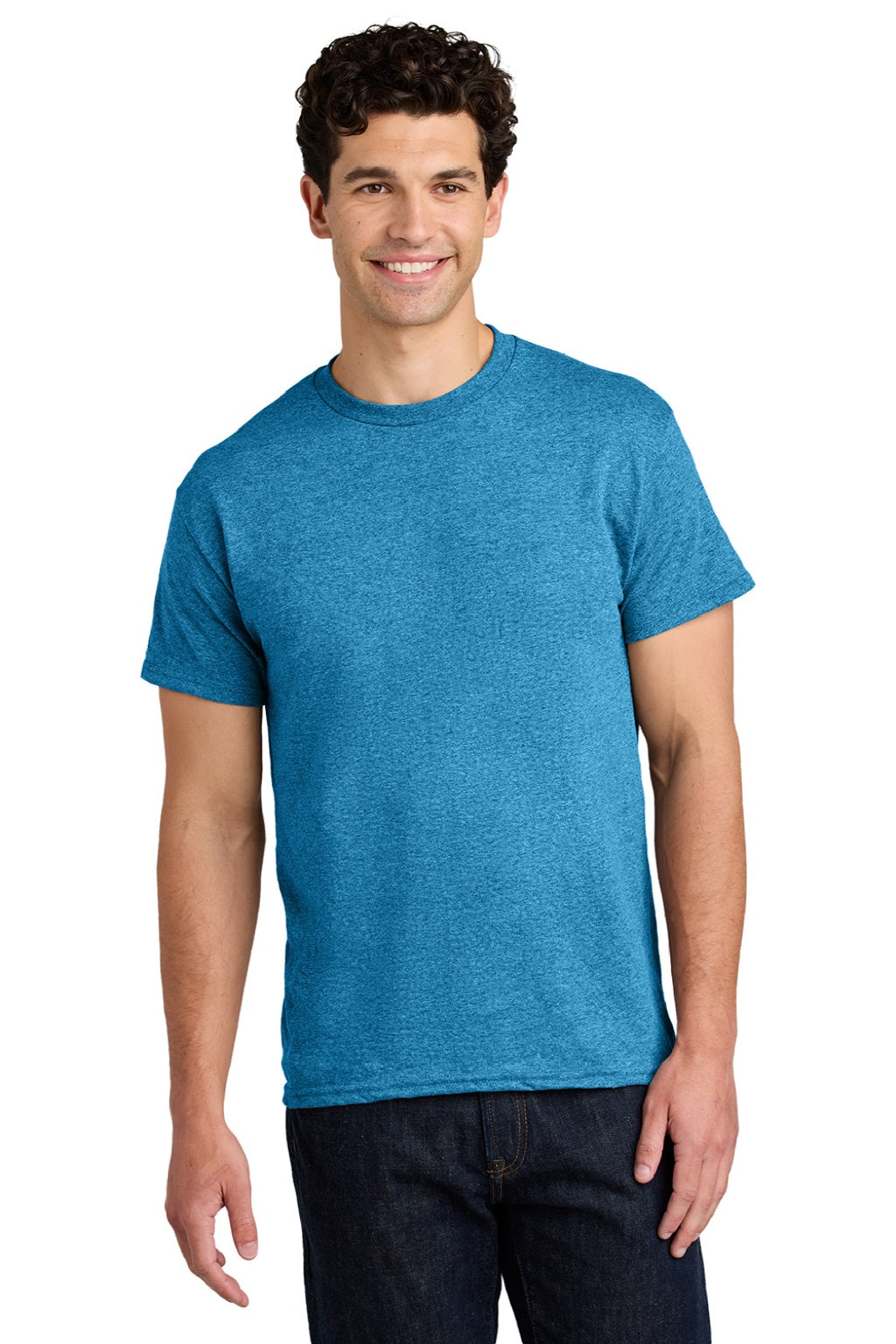 Gildan 5000 Mens Short Sleeve Crewneck T-Shirt Heather Sapphire Blue Model Front