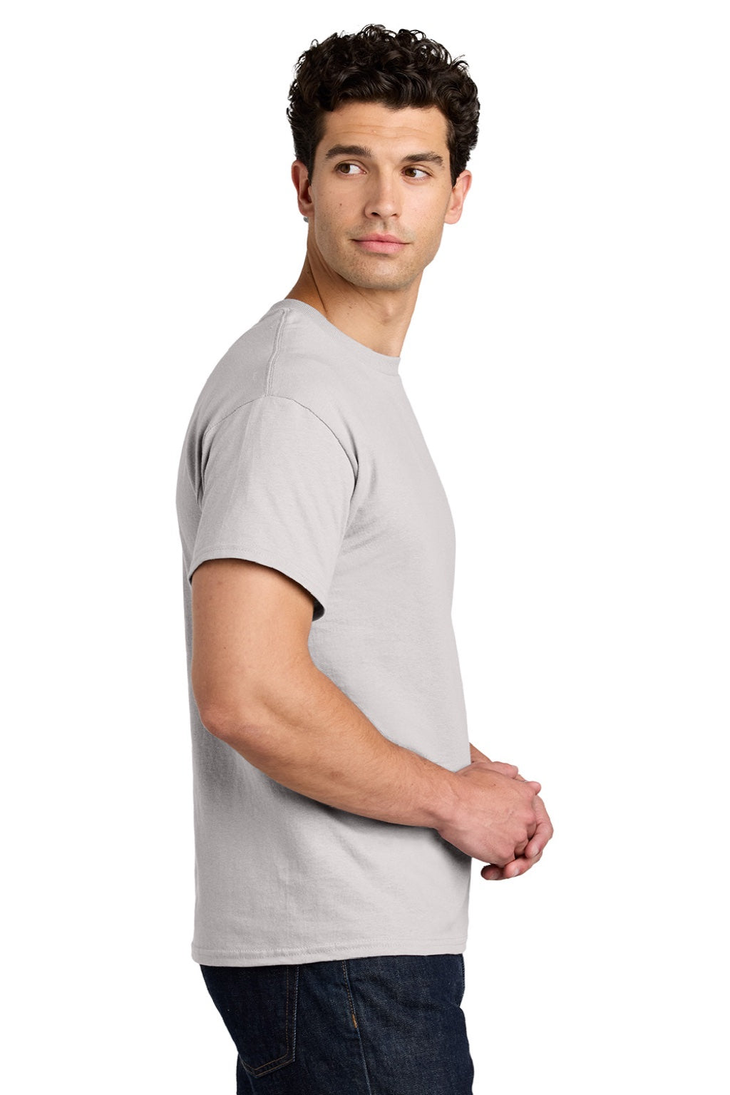 Gildan 5000 Mens Short Sleeve Crewneck T-Shirt Ice Grey Model Back