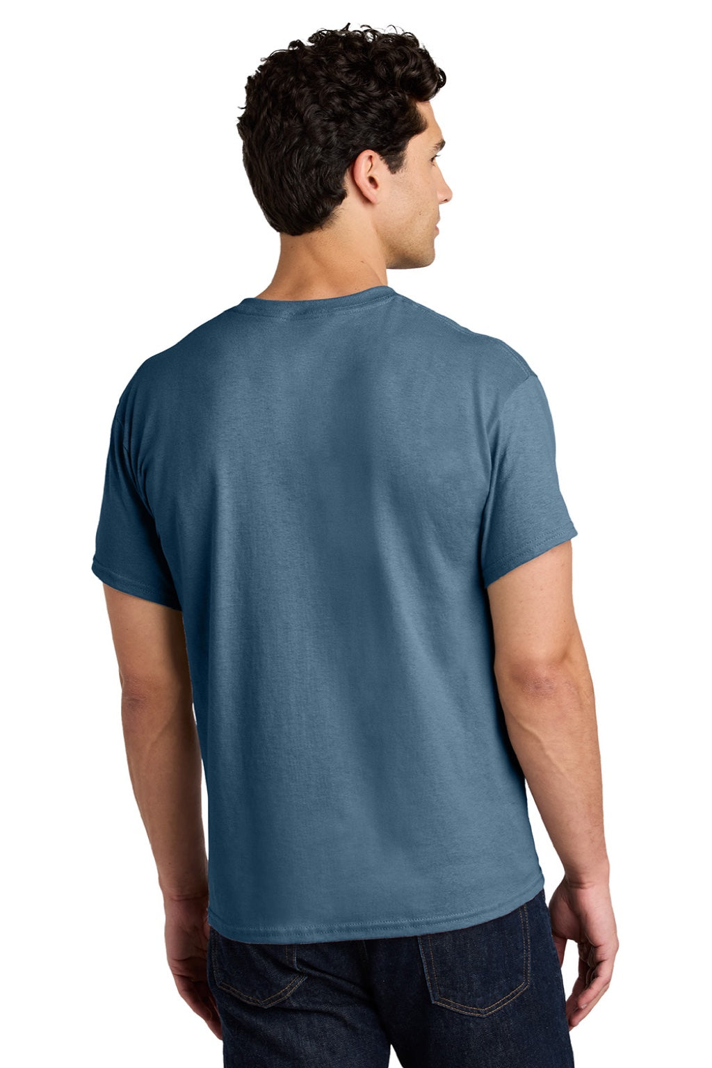 Gildan 5000 Mens Short Sleeve Crewneck T-Shirt Indigo Blue Model Back