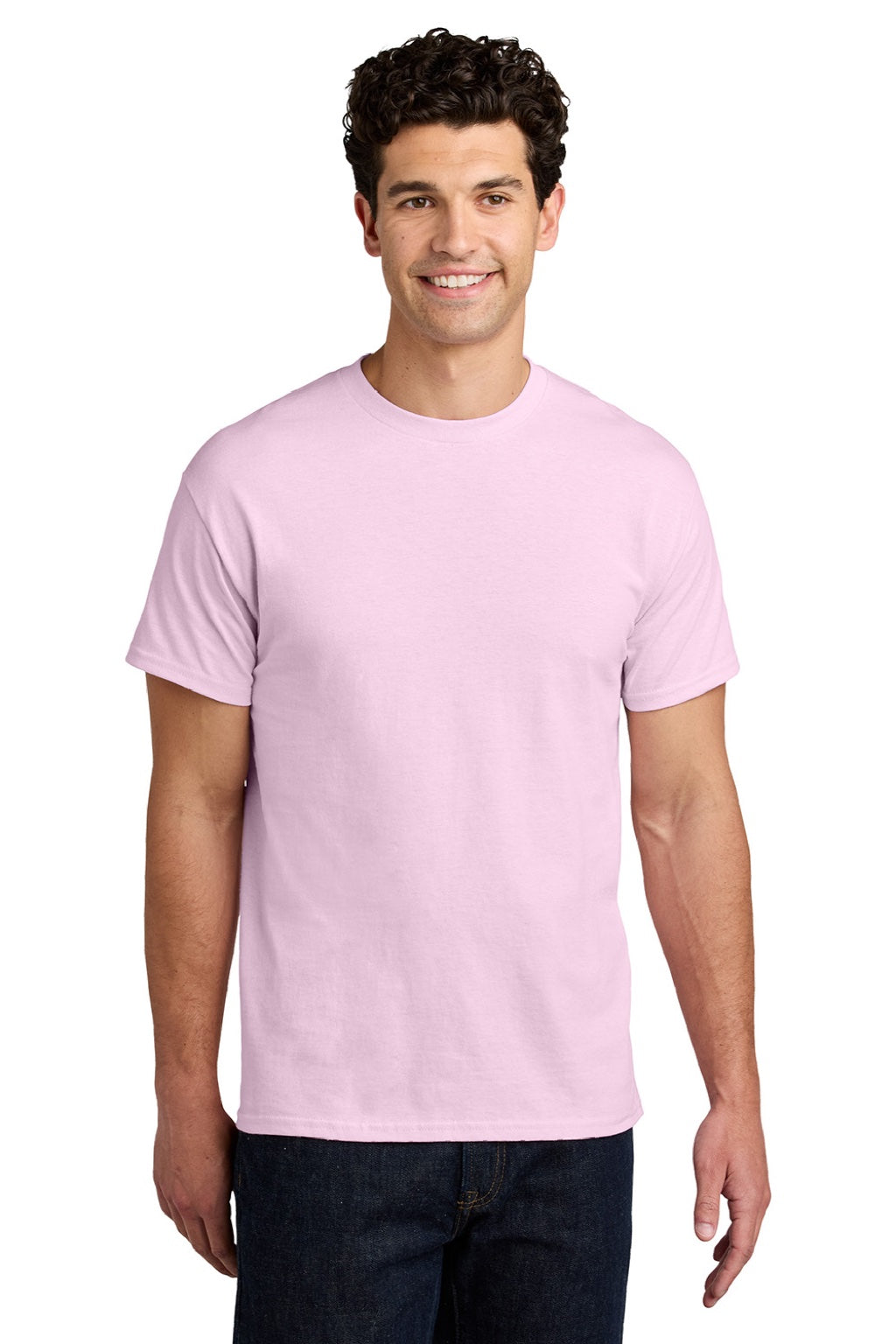 Gildan 5000 Mens Short Sleeve Crewneck T-Shirt Light Pink Model Front