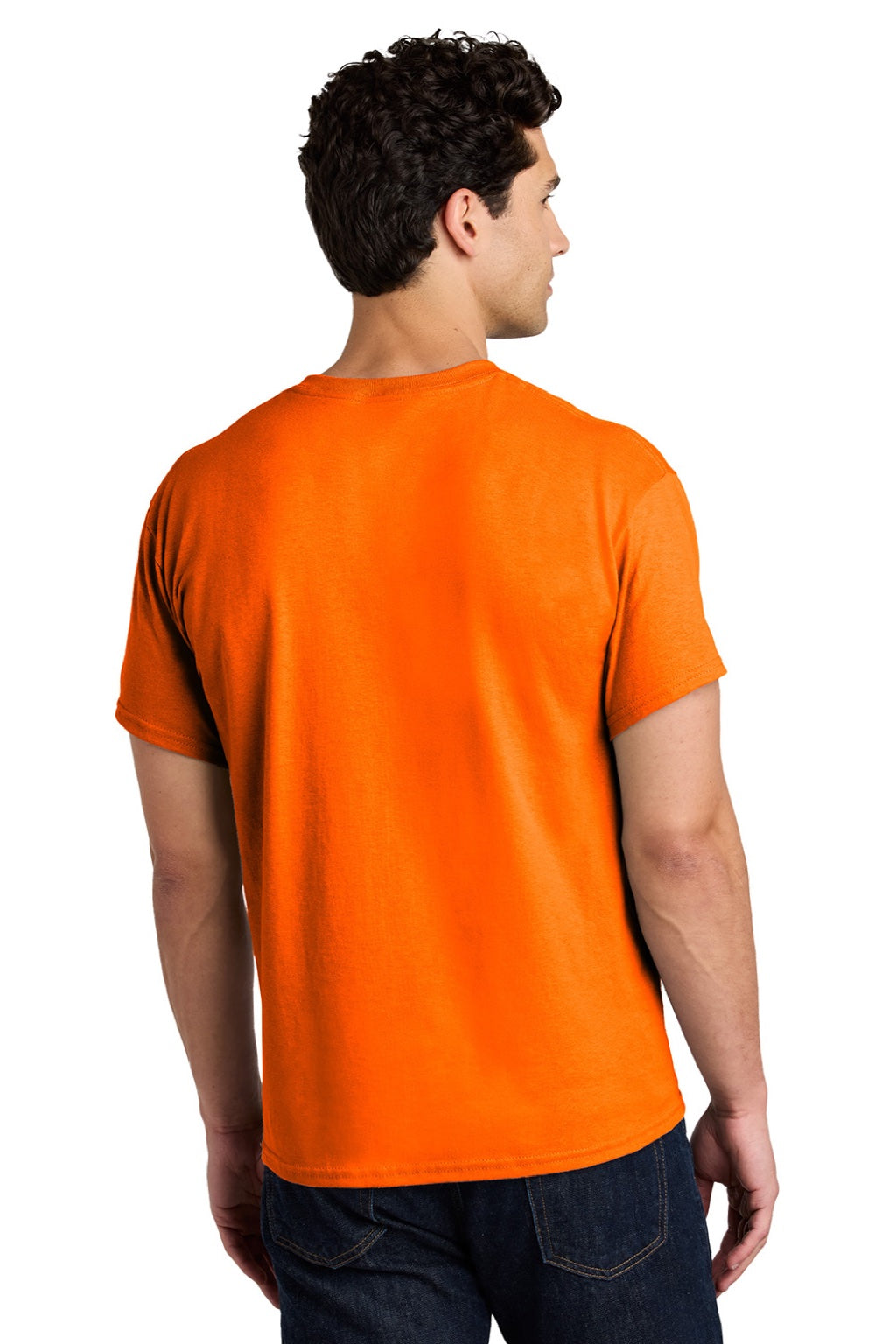Gildan 5000 Mens Short Sleeve Crewneck T-Shirt Safety Orange Model Back