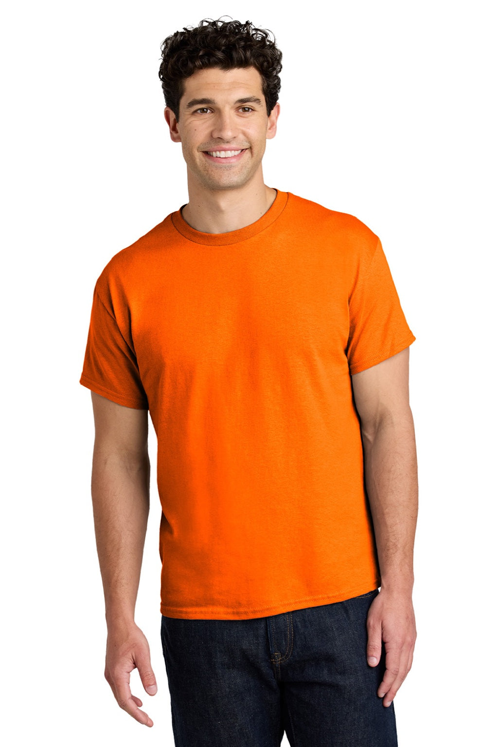 Gildan 5000 Mens Short Sleeve Crewneck T-Shirt Safety Orange Model Front