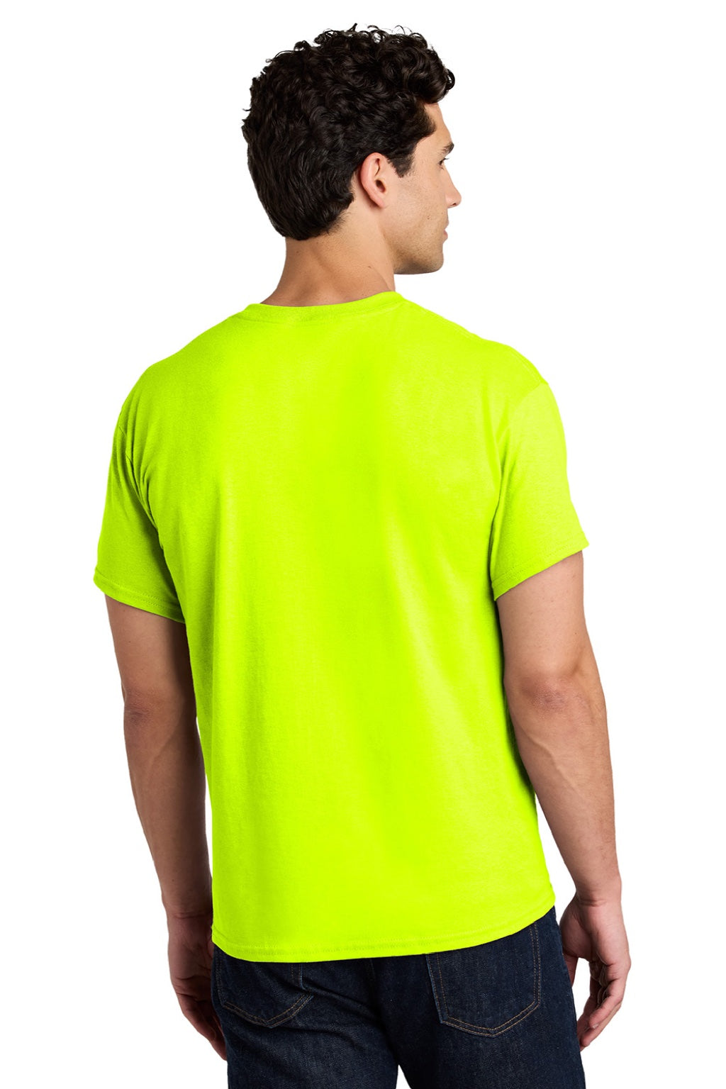 Gildan 5000 Mens Short Sleeve Crewneck T-Shirt Safety Green Model Back