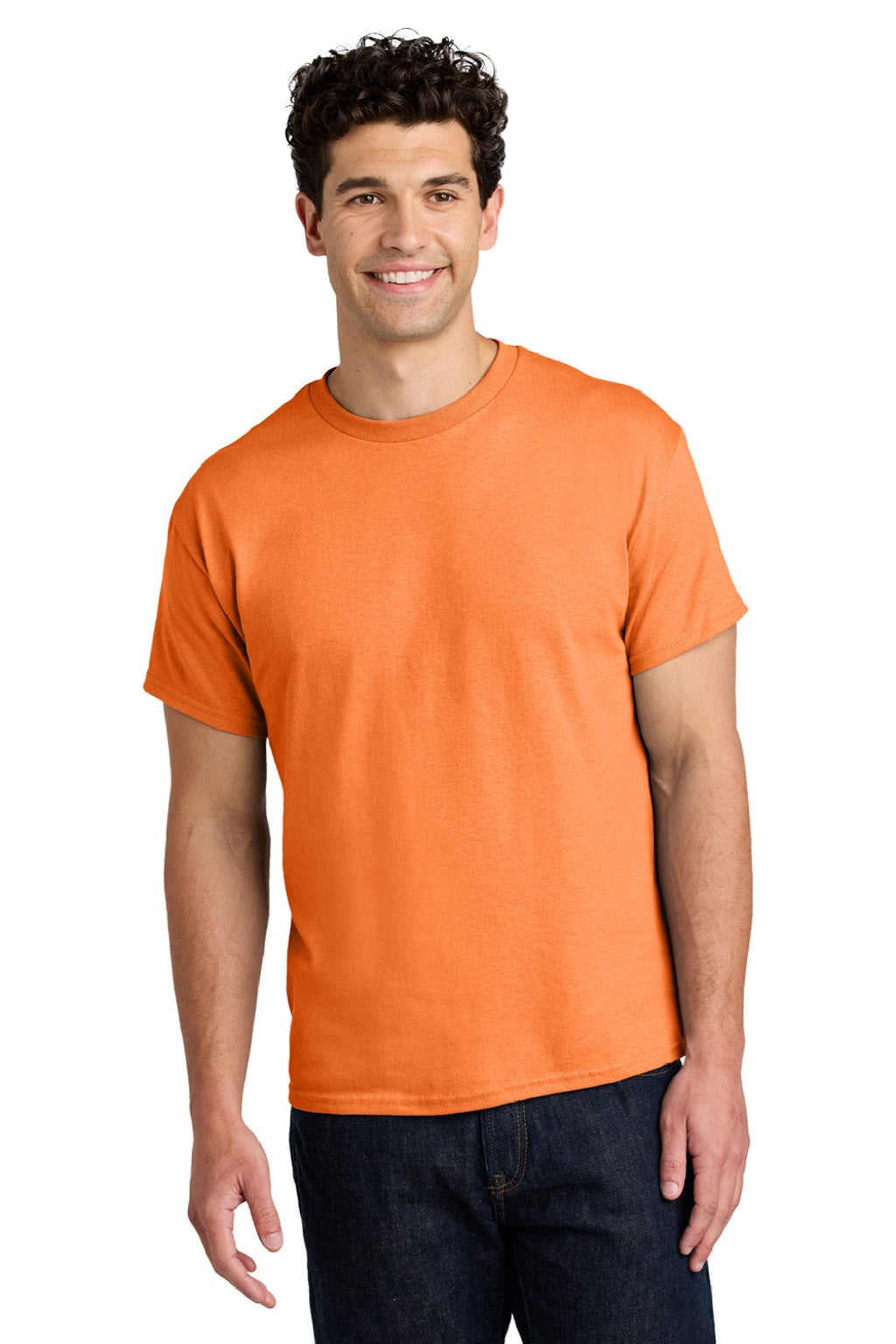 Gildan 5000 Mens Short Sleeve Crewneck T-Shirt Tangerine Orange Model Front