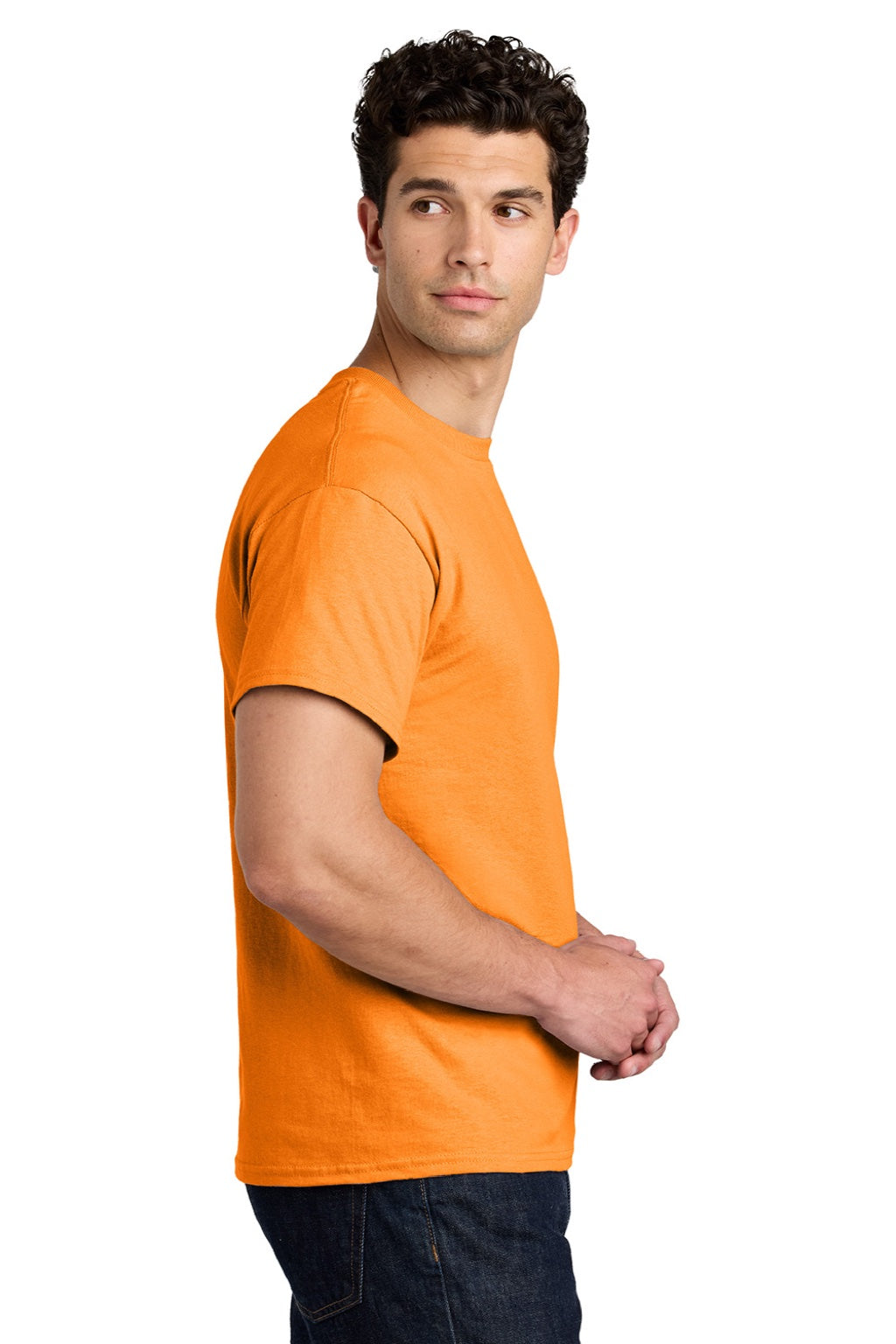 Gildan 5000 Mens Short Sleeve Crewneck T-Shirt Tennessee Orange Model Side