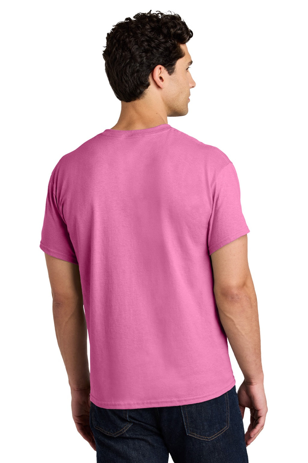 Gildan 5000 Mens Short Sleeve Crewneck T-Shirt Azalea Pink Model Back
