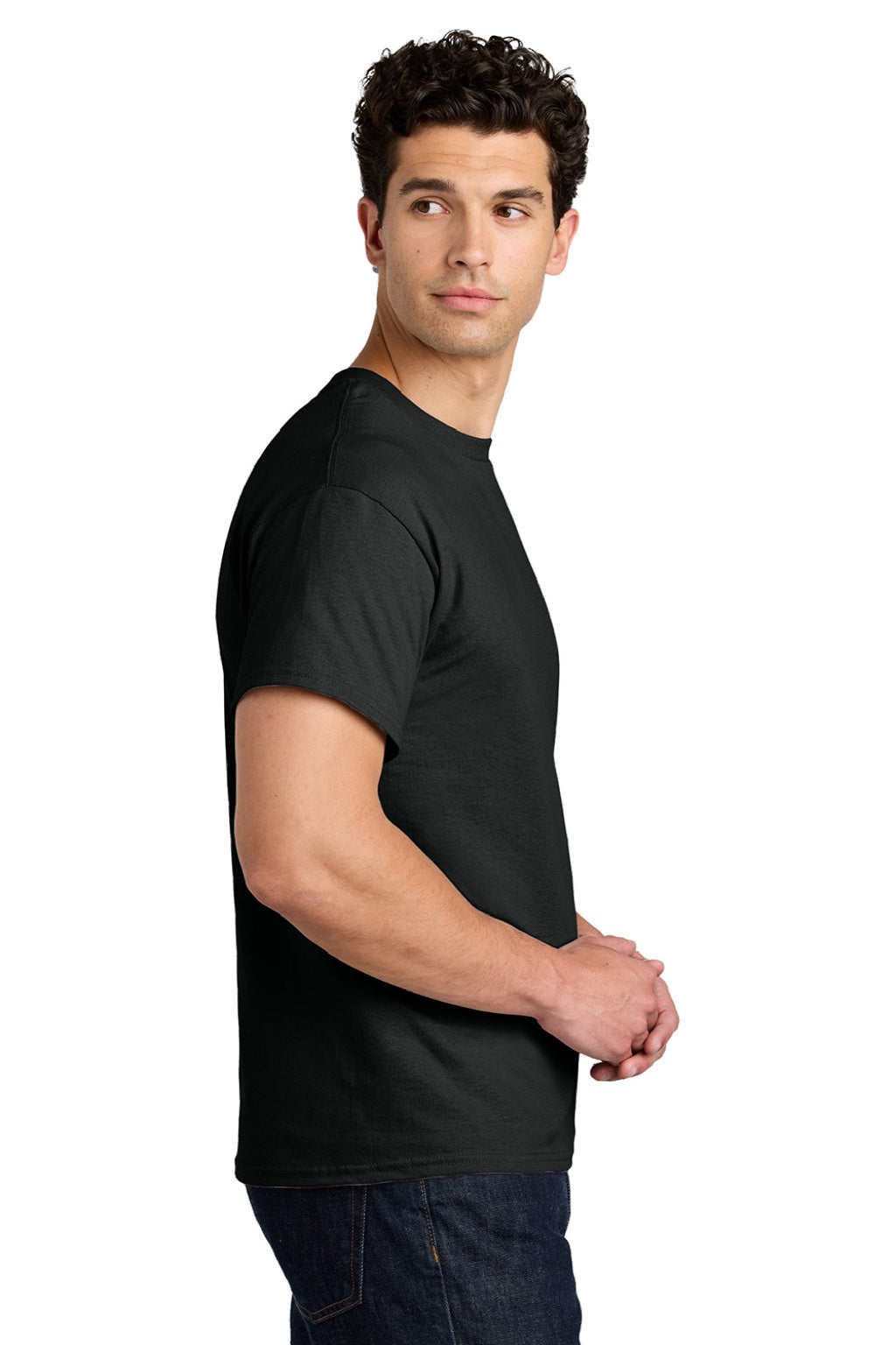 Gildan 5000 Mens Short Sleeve Crewneck T-Shirt Black Model Side