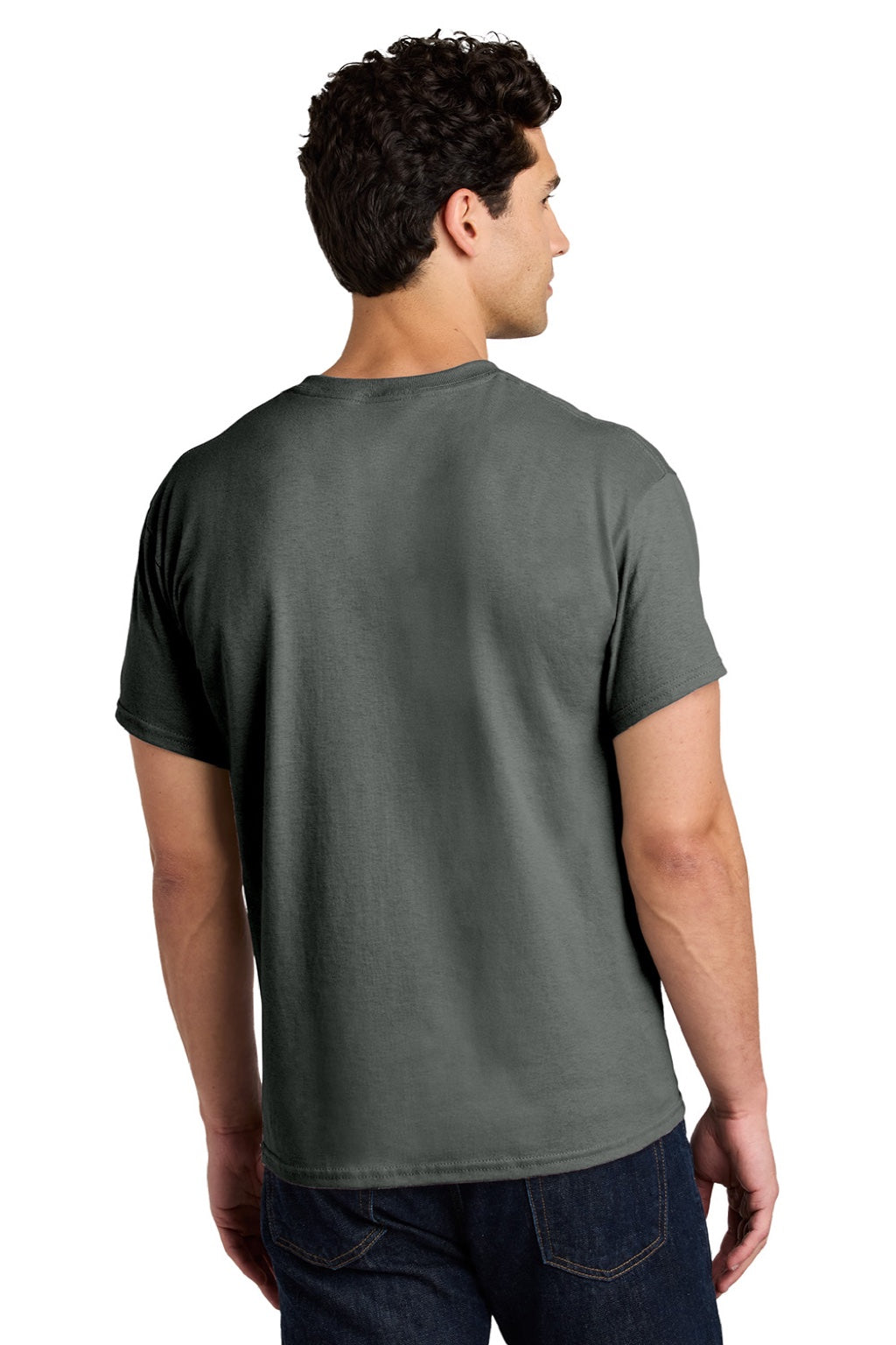 Gildan 5000 Mens Short Sleeve Crewneck T-Shirt Charcoal Grey Model Back