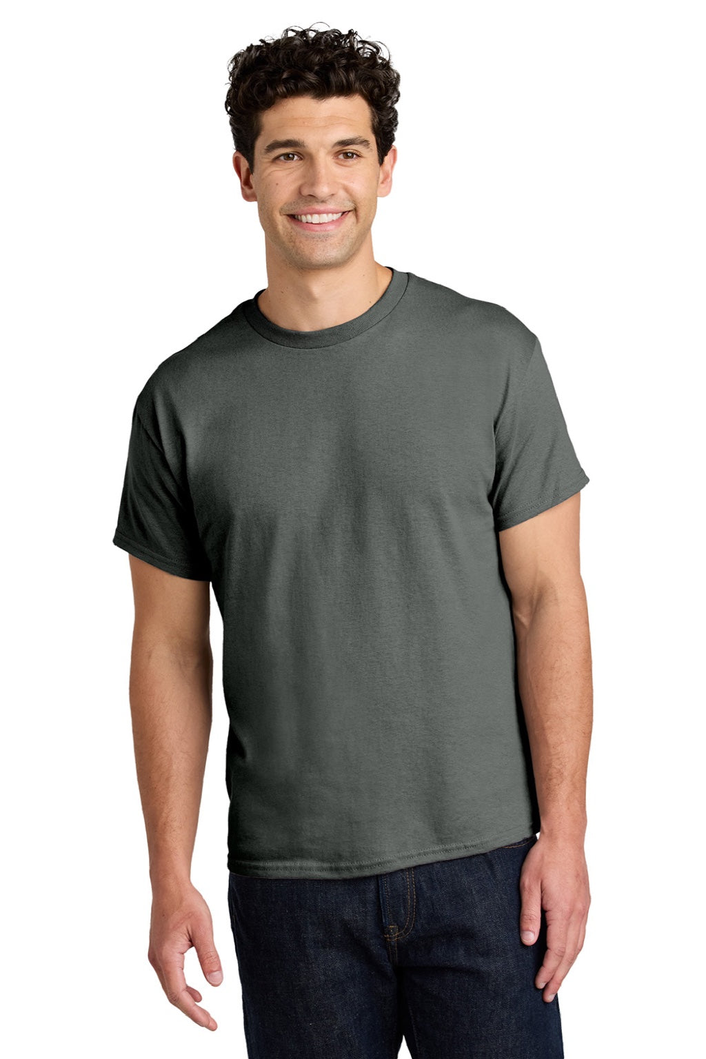 Gildan 5000 Mens Short Sleeve Crewneck T-Shirt Charcoal Grey Model Front