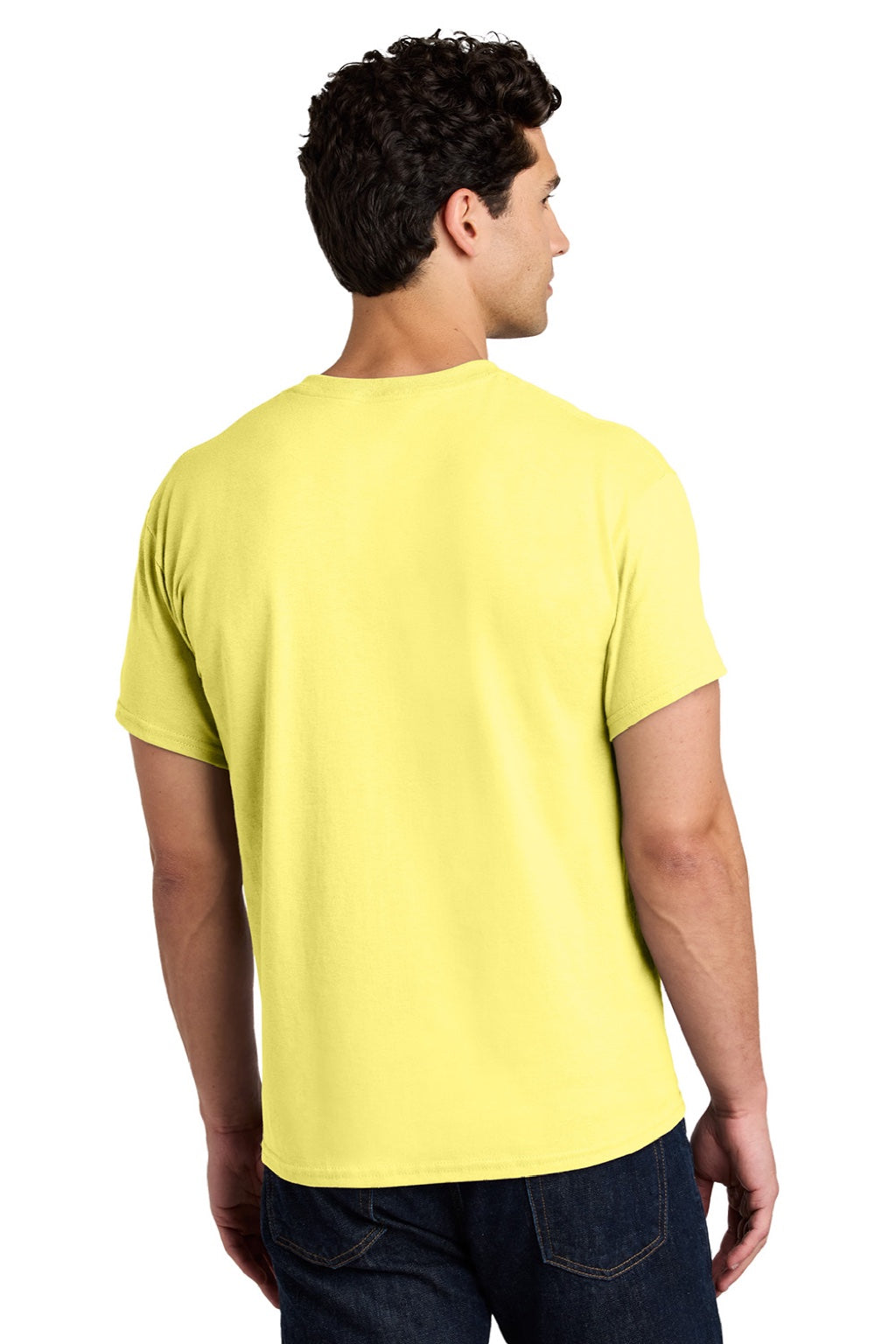 Gildan 5000 Mens Short Sleeve Crewneck T-Shirt Cornsilk Yellow Model Back