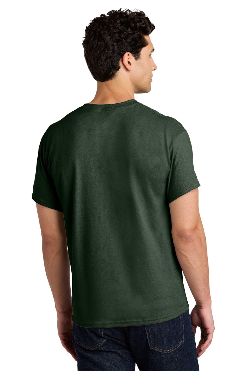 Gildan 5000 Mens Short Sleeve Crewneck T-Shirt Forest Green Model Back