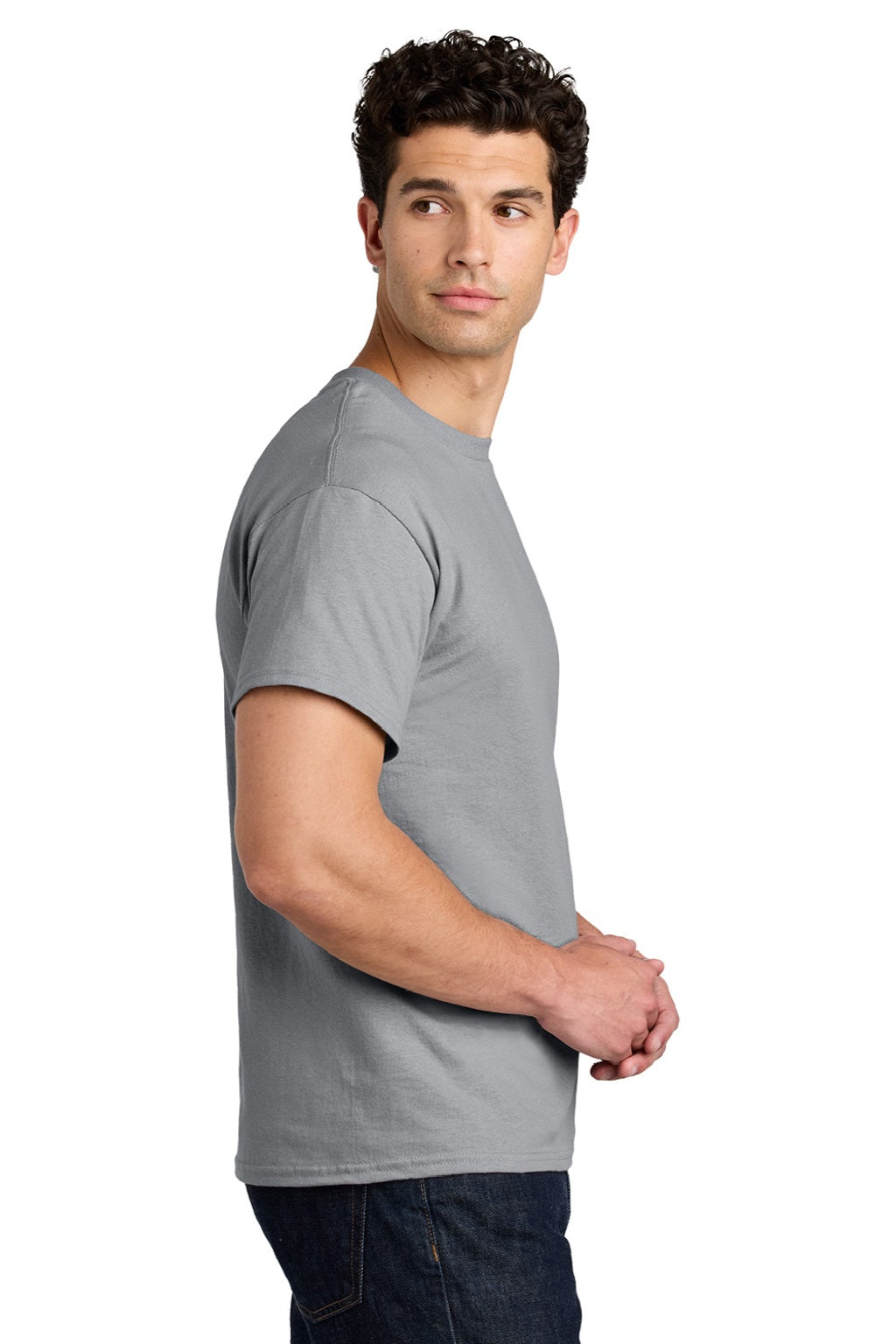 Gildan 5000 Mens Short Sleeve Crewneck T-Shirt Gravel Grey Model Side
