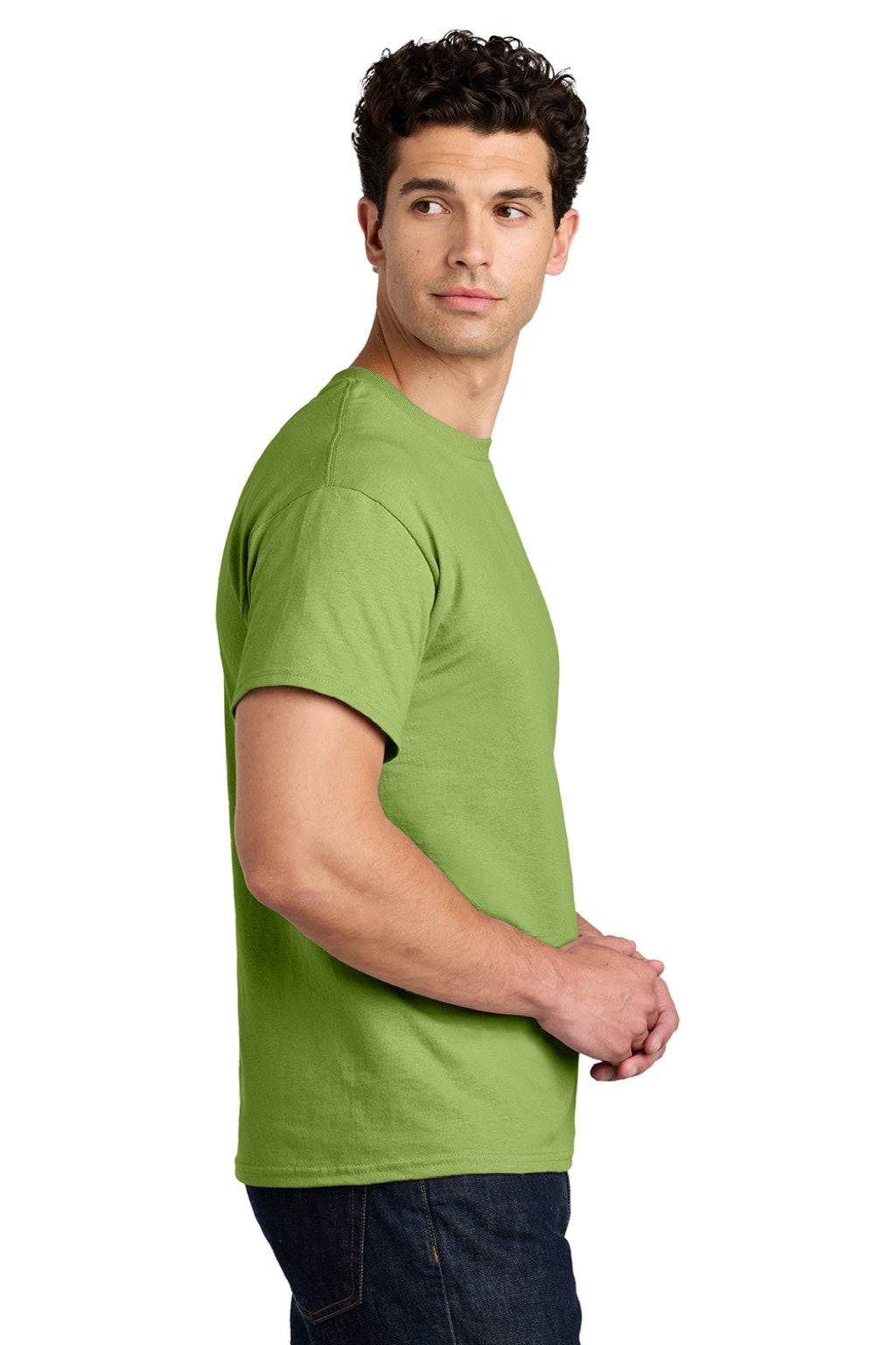 Gildan 5000 Mens Short Sleeve Crewneck T-Shirt Kiwi Green Model Side