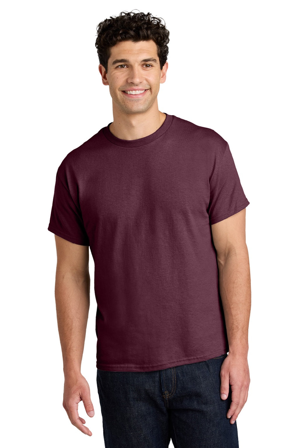 Gildan 5000 Mens Short Sleeve Crewneck T-Shirt Maroon Model Front