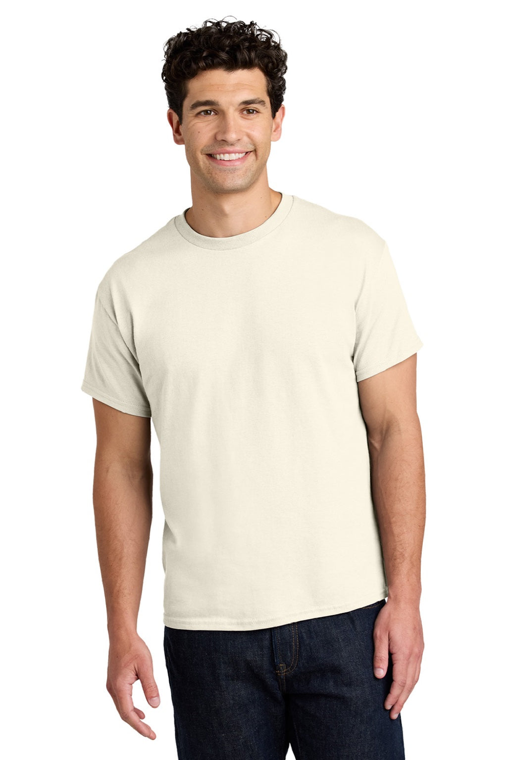 Gildan 5000 Mens Short Sleeve Crewneck T-Shirt Natural Model Front