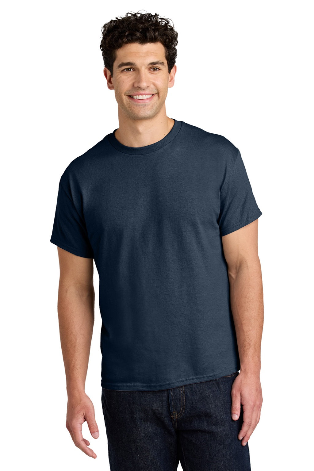 Gildan 5000 Mens Short Sleeve Crewneck T-Shirt Navy Blue Model Front