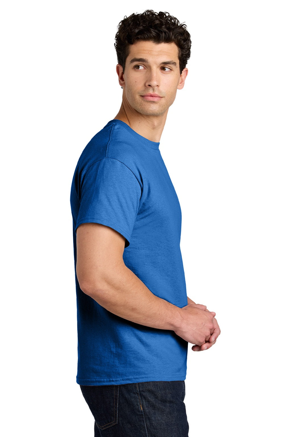 Gildan 5000 Mens Short Sleeve Crewneck T-Shirt Royal Blue Model Side