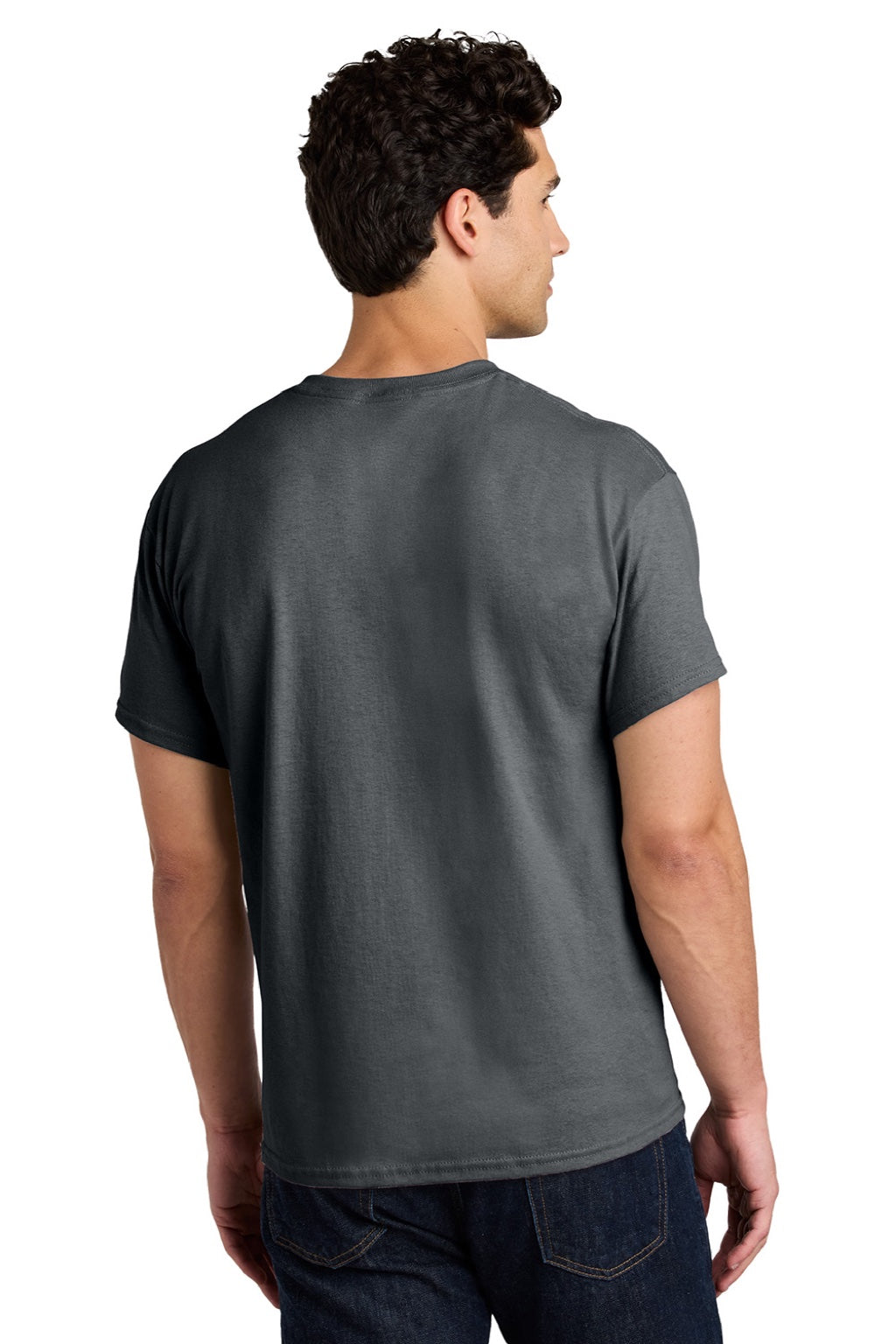 Gildan 5000 Mens Short Sleeve Crewneck T-Shirt Tweed Grey Model Back