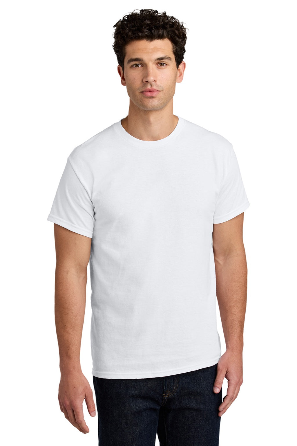 Gildan 5000 Mens Short Sleeve Crewneck T-Shirt White Model Front