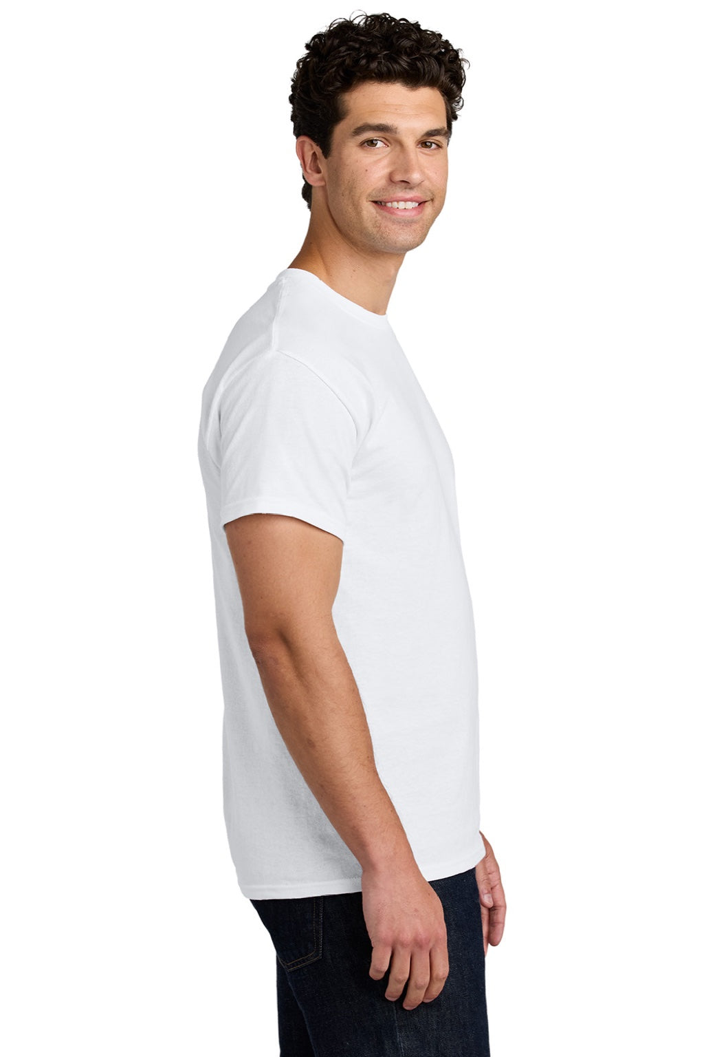 Gildan 5000 Mens Short Sleeve Crewneck T-Shirt White Model Side