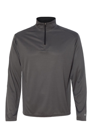 Badger 4102 Mens B-Core Moisture Wicking 1/4 Zip Sweatshirt Graphite Grey/Black Flat Front