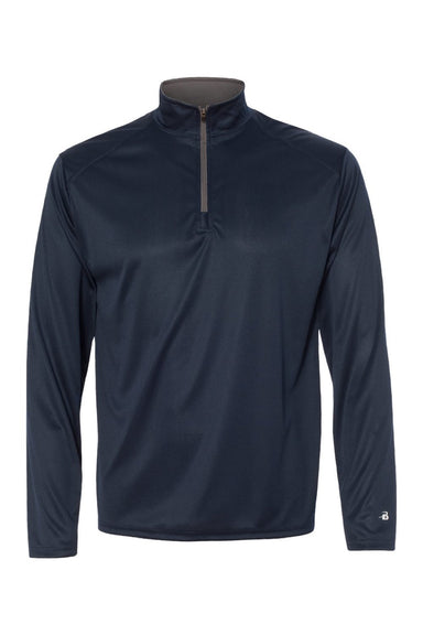 Badger 4102 Mens B-Core Moisture Wicking 1/4 Zip Sweatshirt Navy Blue/Graphite Grey Flat Front