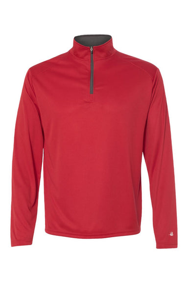 Badger 4102 Mens B-Core Moisture Wicking 1/4 Zip Sweatshirt Red/Graphite Grey Flat Front