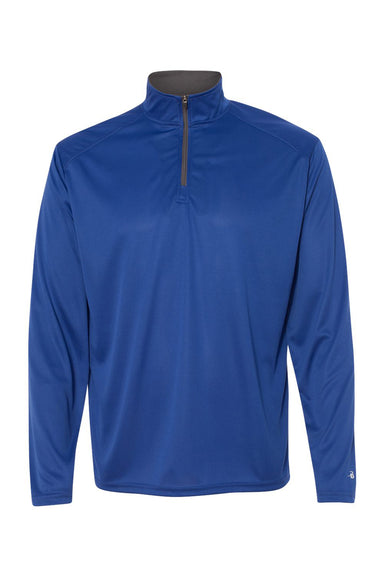 Badger 4102 Mens B-Core Moisture Wicking 1/4 Zip Pullover Royal Blue/Graphite Grey Flat Front