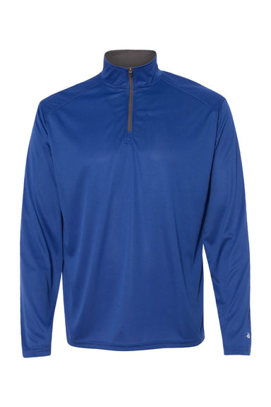 Badger 4102 Mens B-Core Moisture Wicking 1/4 Zip Sweatshirt Royal Blue/Graphite Grey Flat Front