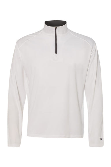 Badger 4102 Mens B-Core Moisture Wicking 1/4 Zip Sweatshirt White/Graphite Grey Flat Front
