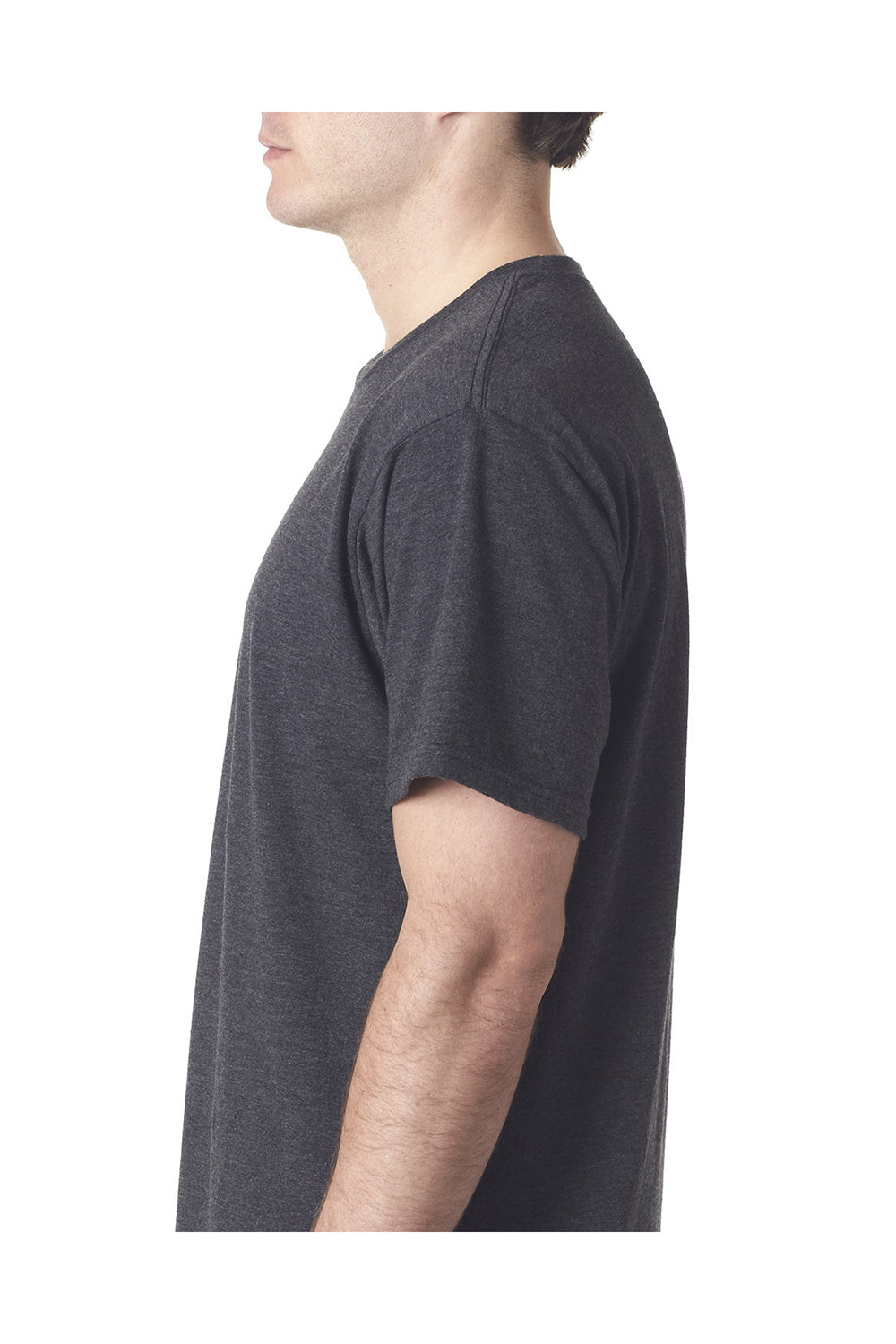 Bayside 5010 Mens USA Made Short Sleeve Crewneck T-Shirt Heather Charcoal Grey Model Side