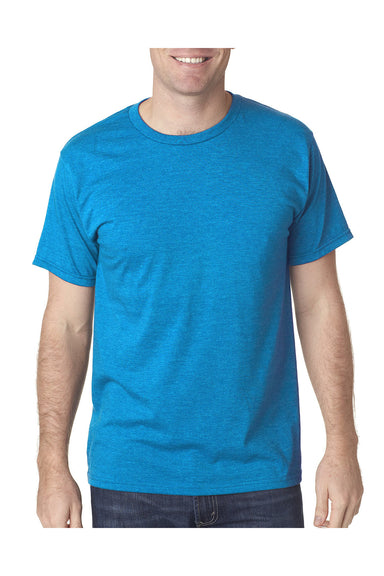 Bayside 5010 Mens USA Made Short Sleeve Crewneck T-Shirt Heather Turquoise Blue Model Front
