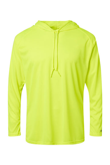 Badger 4105 Mens B-Core Moisture Wicking Long Sleeve Hooded T-Shirt Hoodie Safety Yellow Flat Front