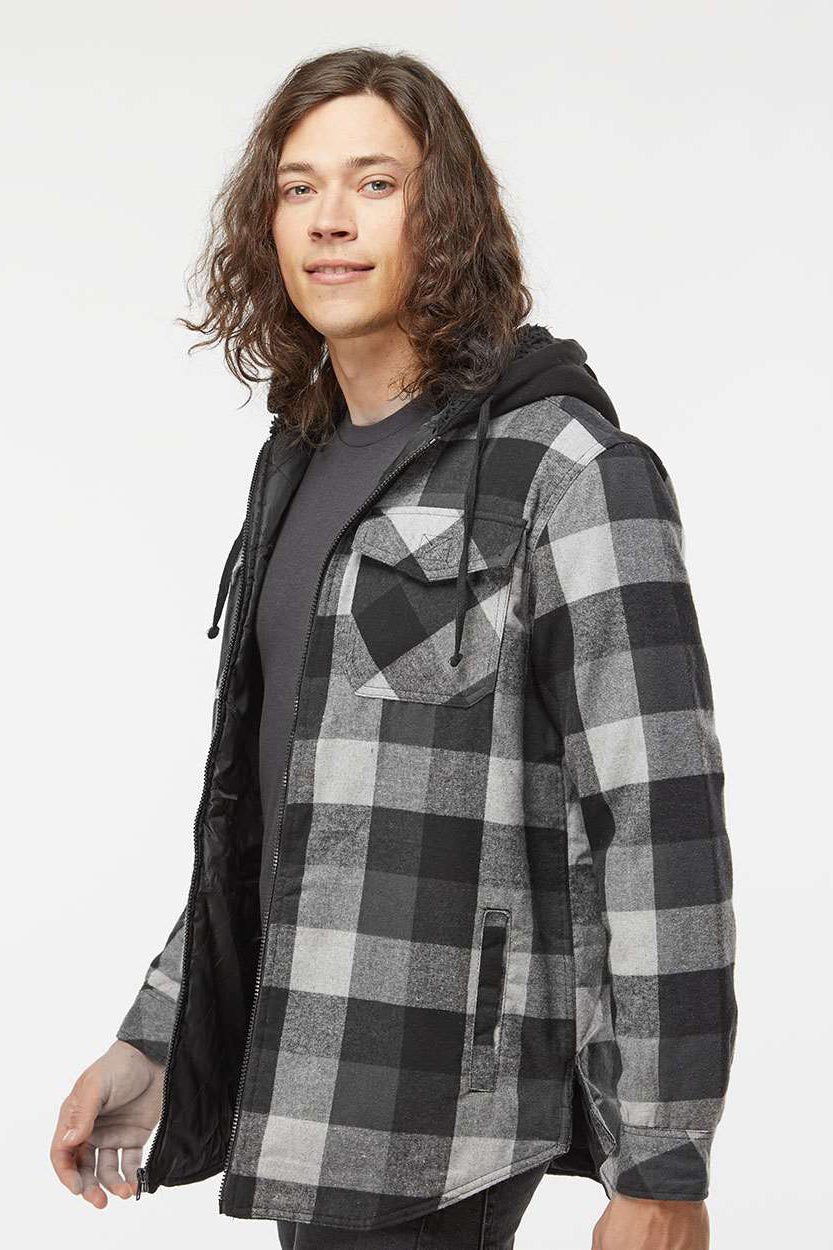 Burnside 8620 Mens Quilted Flannel Full Zip Hooded Jacket Black/Grey Model Side