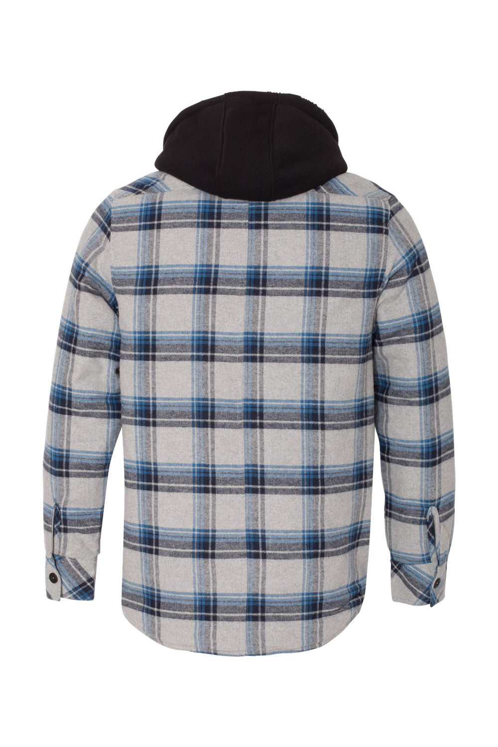 Burnside 8620 Mens Quilted Flannel Full Zip Hooded Jacket Grey/Blue Flat Back