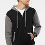 Independent Trading Company Mens Varsity Full Zip Hooded Sweatshirt Hoodie w/ Pockets - Black/Heather Gunmetal Grey