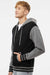 Independent Trading Company IND45UVZ Mens Varsity Full Zip Hooded Sweatshirt Hoodie w/ Pockets Black/Heather Gunmetal Grey Model Side