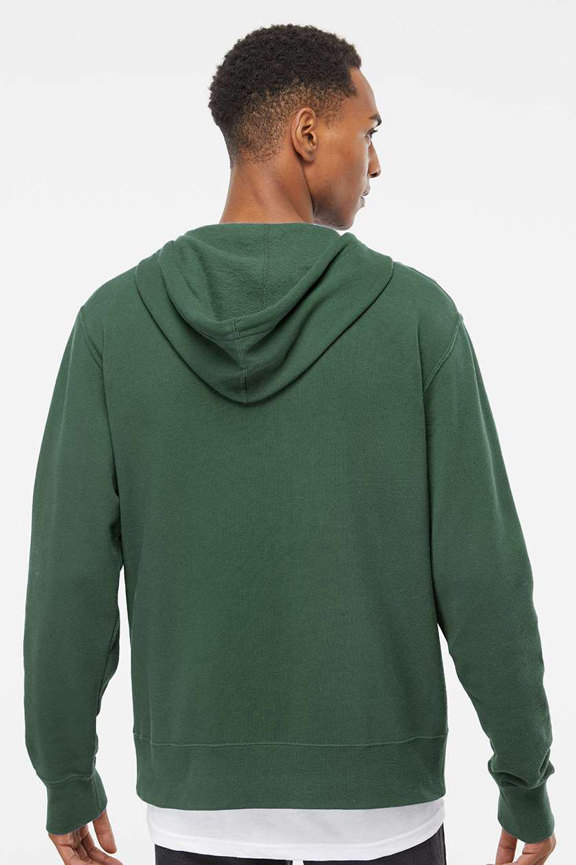Independent Trading Company AFX90UNZ Mens Full Zip Hooded Sweatshirt Hoodie w/ Pockets Alpine Green Model Back