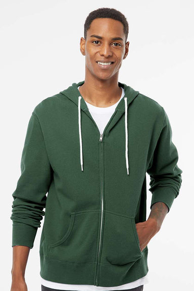 Independent Trading Company AFX90UNZ Mens Full Zip Hooded Sweatshirt Hoodie w/ Pockets Alpine Green Model Front