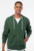Independent Trading Company AFX90UNZ Mens Full Zip Hooded Sweatshirt Hoodie w/ Pockets Alpine Green Model Front