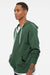 Independent Trading Company AFX90UNZ Mens Full Zip Hooded Sweatshirt Hoodie w/ Pockets Alpine Green Model Side