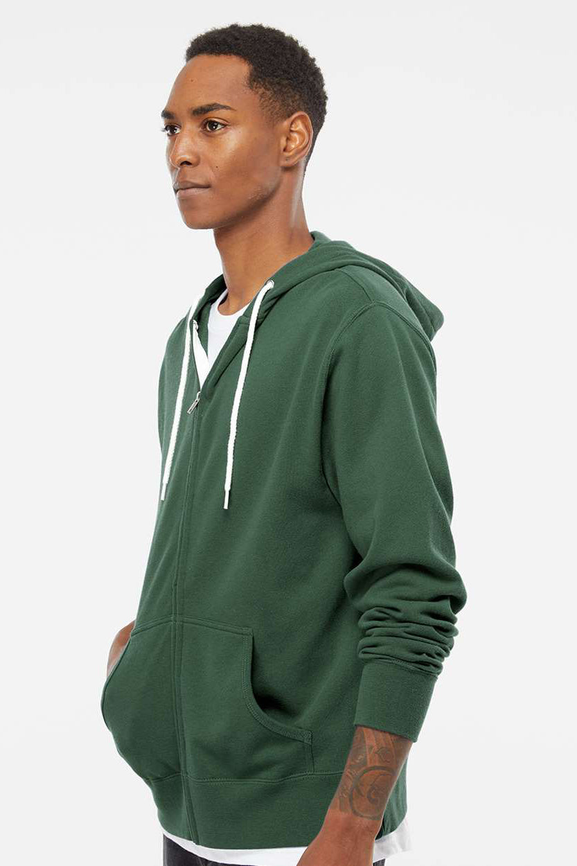 Independent Trading Company AFX90UNZ Mens Full Zip Hooded Sweatshirt Hoodie w/ Pockets Alpine Green Model Side