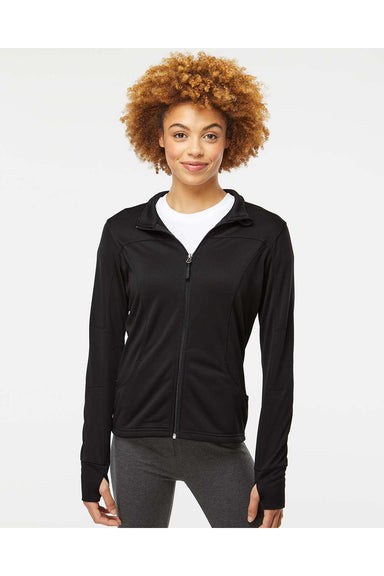 Independent Trading Co. EXP60PAZ Womens Poly Tech Full Zip Track Jacket Black Model Front
