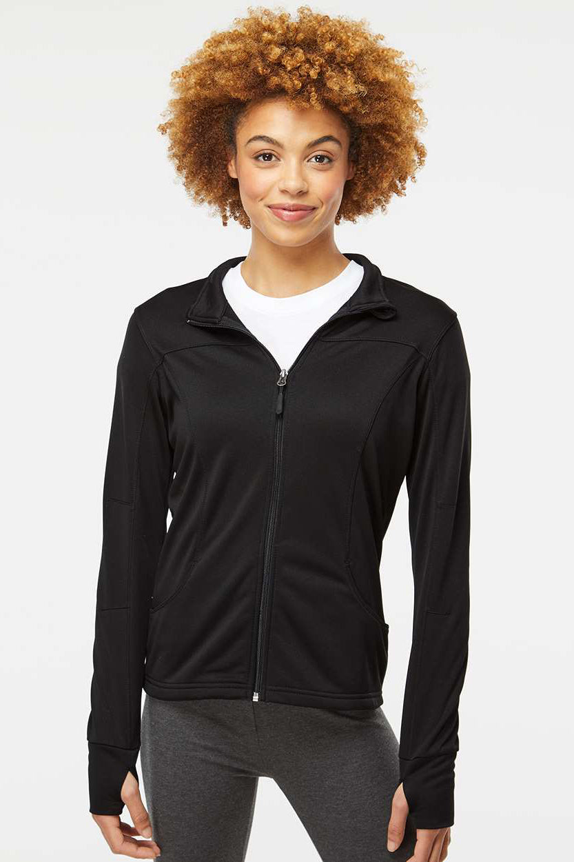 Independent Trading Company EXP60PAZ Womens Poly Tech Full Zip Track Jacket Black Model Front